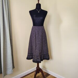 Gray & White Speckled Polyester EAST5TH Tiered Crotchet Hem Full Midi Skirt - 8